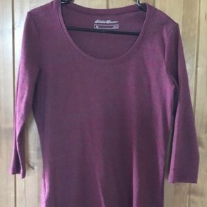 Eddie Bauer Maroon 3/4 Sleeve Large Shirt
